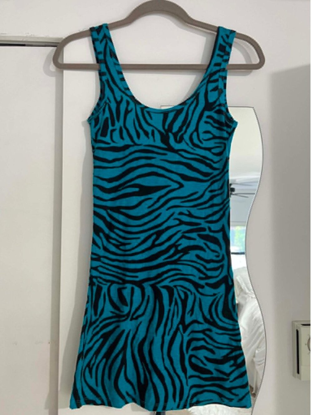 Vintage Y2K teal zebra print mini dress, small